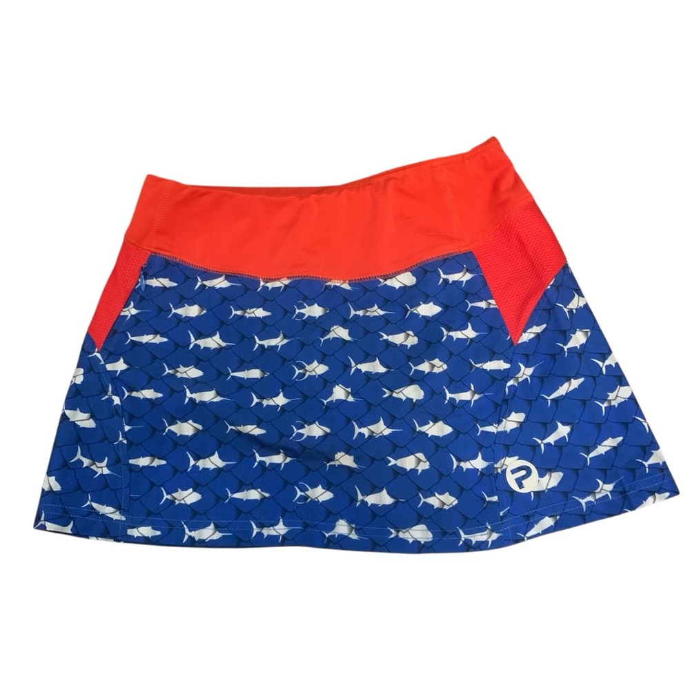 Pelagic Red White & Blue Fish Print Casual Sporty Skort Athletic Pickleball